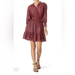 REBECCA MINKOFF Printed Chloe‎ Dress Floral Ruffles Blouson Sz Med Blue Red